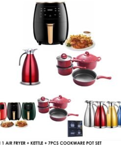 3 in 1 Air Fryer + Kettle +7Pcs  Cookware Pot Set
