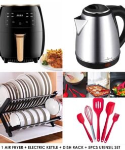 4 in 1 Air Fryer + Electric Kettle + Dish Pack + 5Pcs Utensil Set